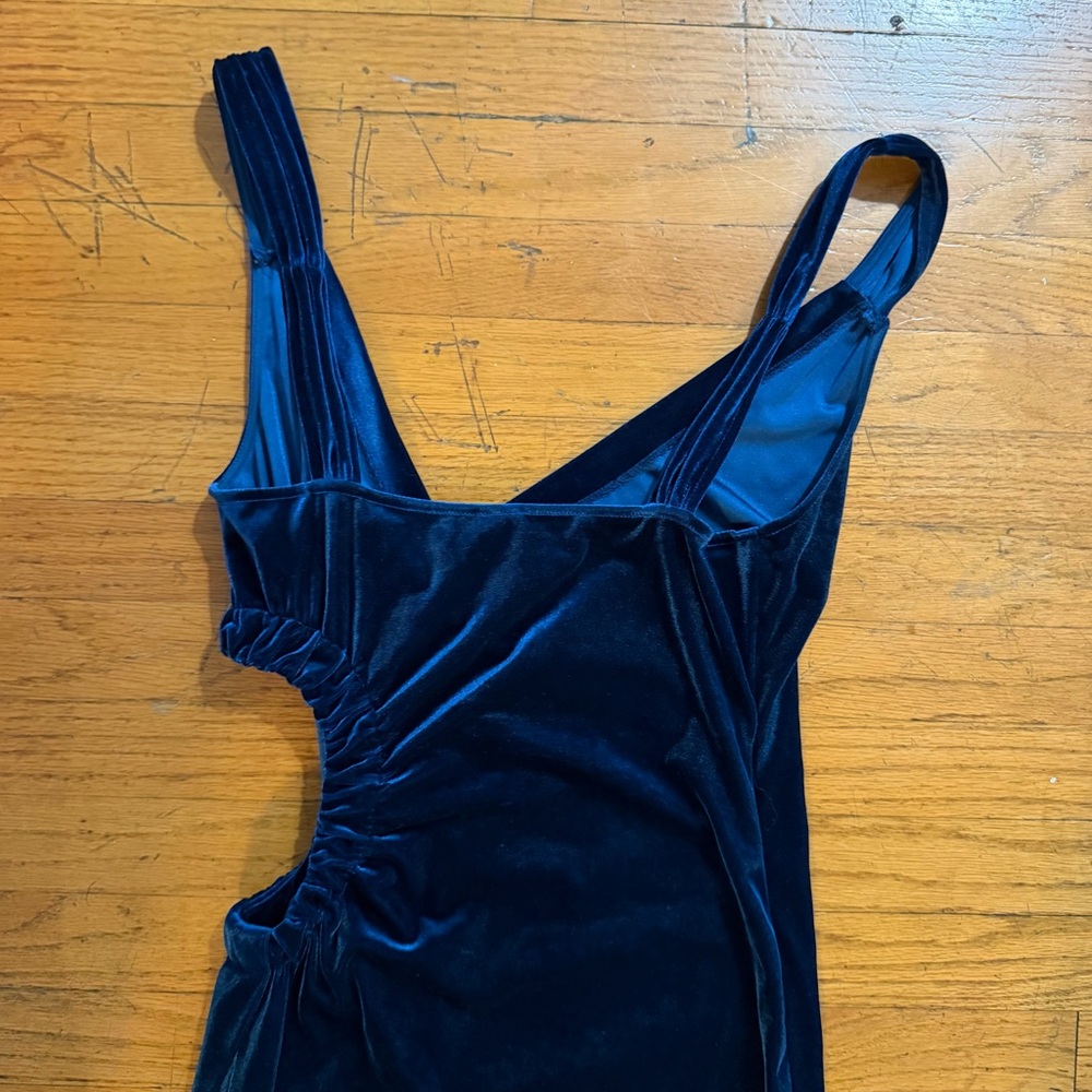 Jonathan Simkhai Night Night Velvet Cut-Out Midi Dress in Teal Blue - Picture 7 of 7